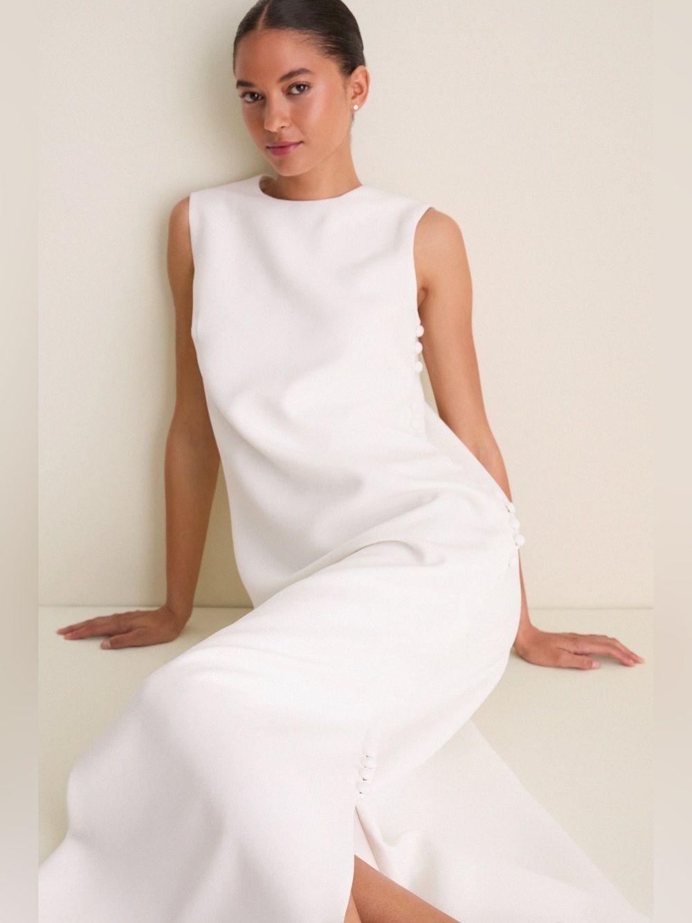 Tuckernuck Crepe Button Camille Maxi Dress in Cloud White Size 6 NWT - Picture 5 of 16